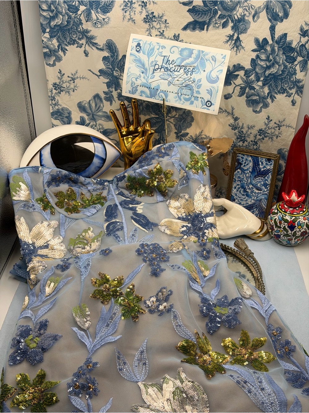 🆕 BRONX & BANCO 🧿 NWOT Dahlia Floral Gown, Baby Blue Multi Maxi - Sz M US 6 - Picture 15 of 17